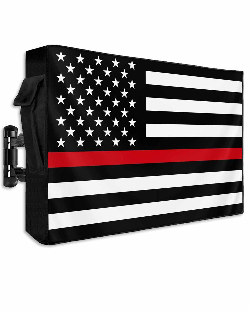 LBCASA front view showing American flag cover protecting TV, weatherproof benefit