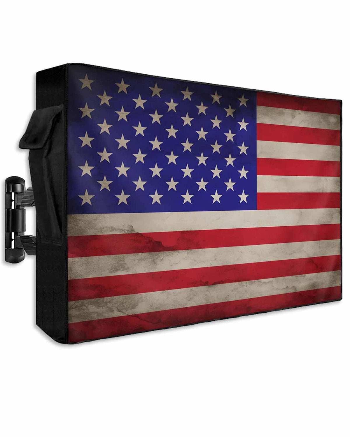 LBCASA front view of American flag TV cover protecting screen outdoors