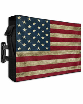 LBCASA front view showing American flag cover protecting TV, durable weatherproof benefit