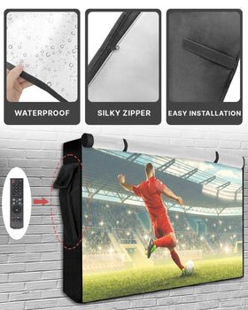 LBCASA cover beside measuring tape showing fit for 48–50 inch TVs