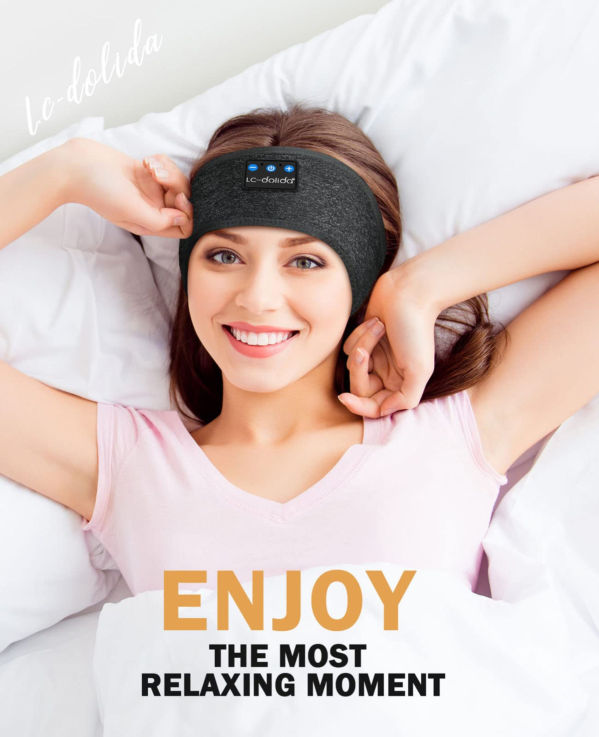 LC-dolida side profile on pillow demonstrating comfortable side-sleep benefit
