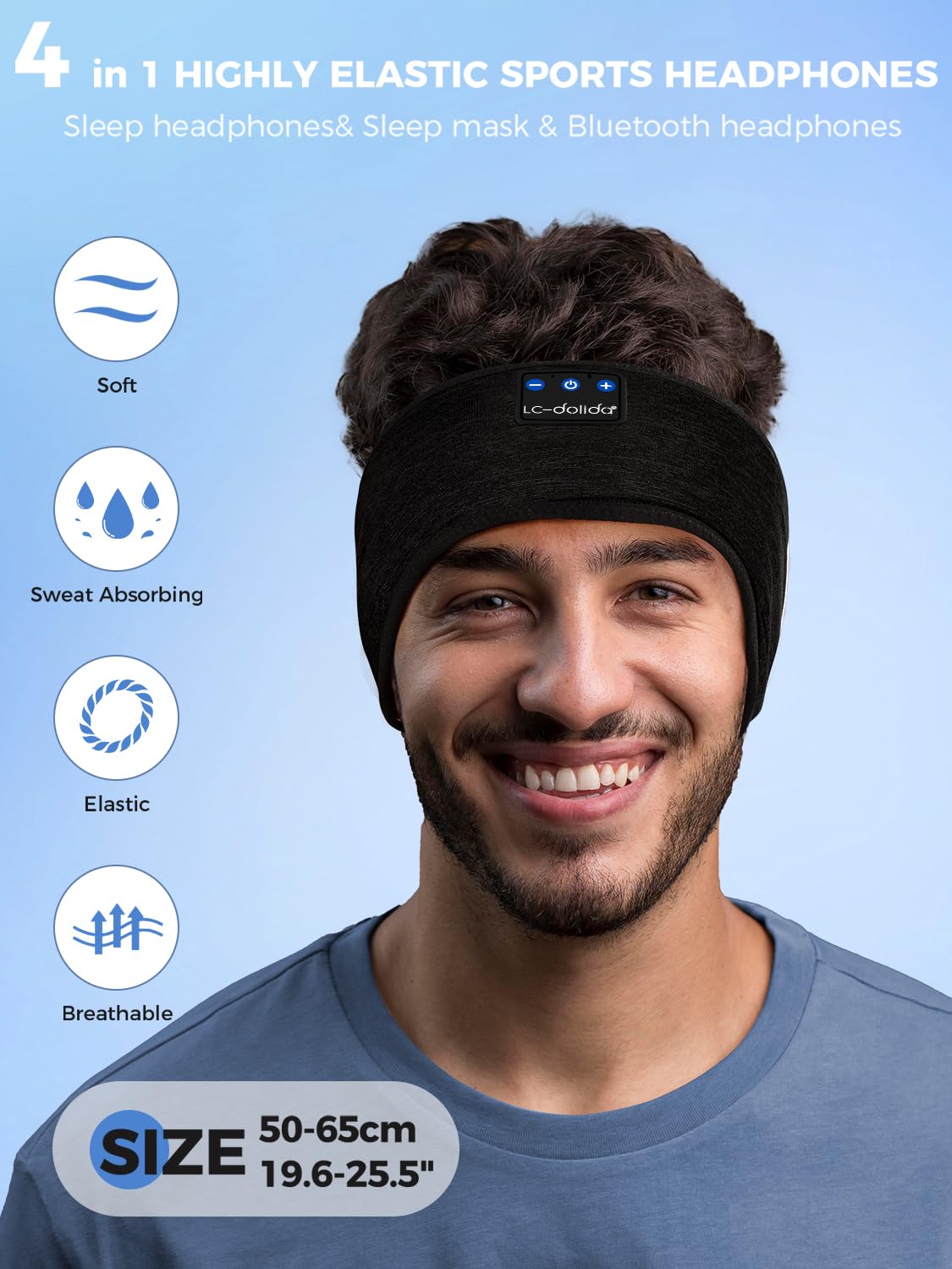 LC-dolida Sleep Headband with Bluetooth 5-4 connection enables wireless listening.