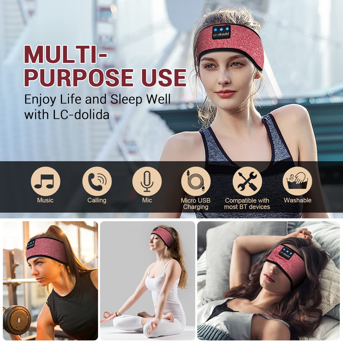 LC-dolida Sleep Headband travel-friendly design fits in any bag