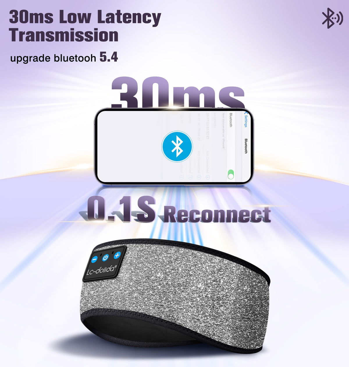 LC-dolida Sleep Headphones battery charging indicator for quick power top-ups