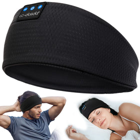LC-dolida Sleep Headphones Headband in use with soft mask for bedtime comfort.