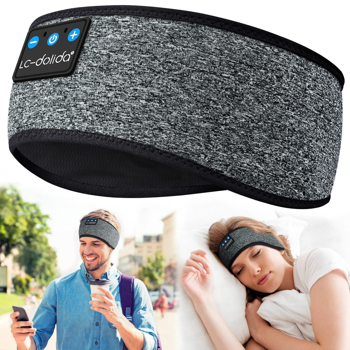 LC-dolida ash-grey sleep headband front view showing comfy fabric for all-night wear