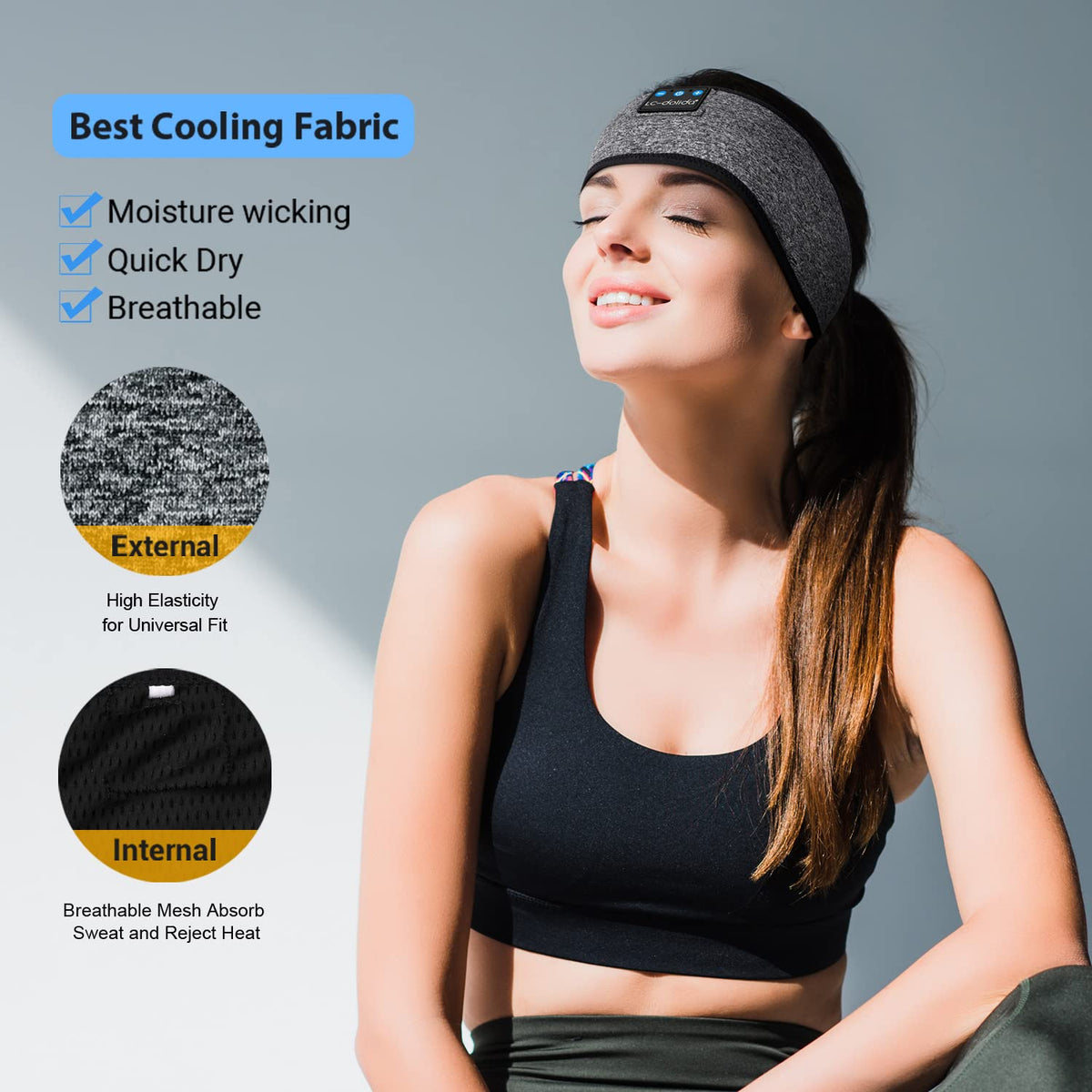 LC-dolida ash-grey headband with built-in microphone enabling hands-free calls