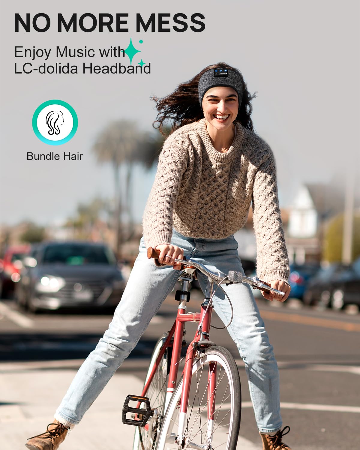 LC-dolida Sleep Headphones Headband worn on the head for all-night comfort.