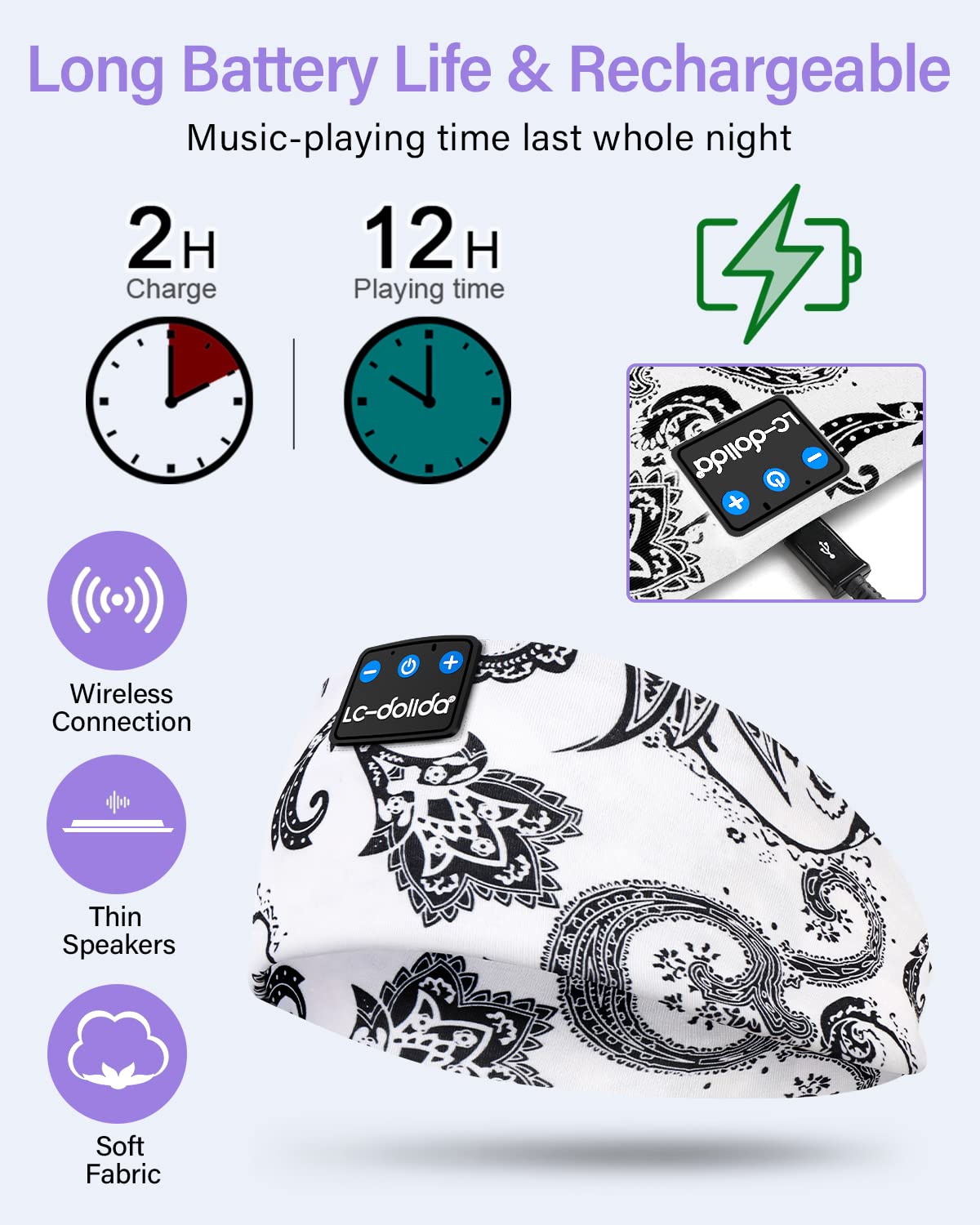 LC-dolida sleep headphones in-bedside-use ideal for listening without disturbing partner