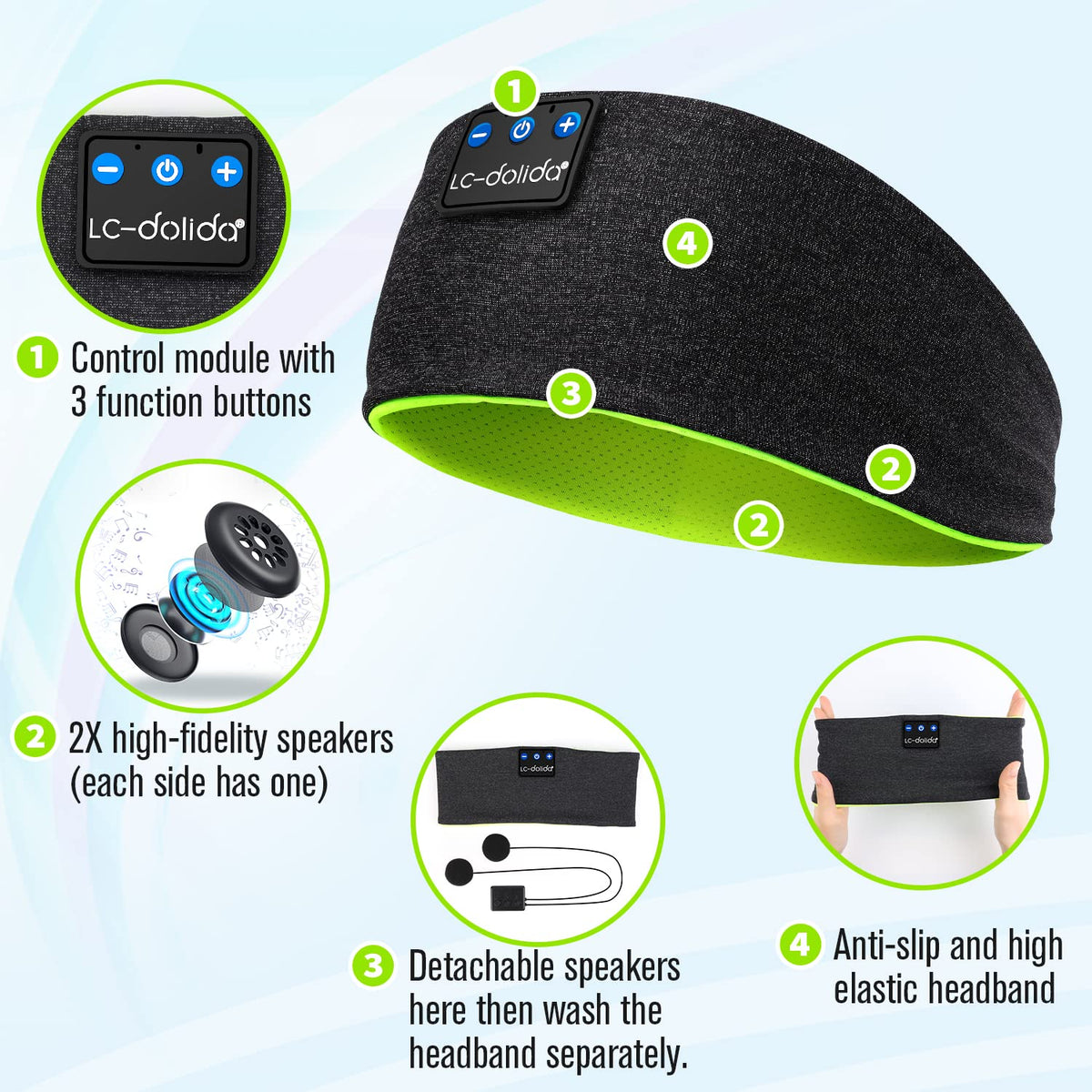 LC-dolida sleep headphones quick charge in 2 hours for hours of playback.
