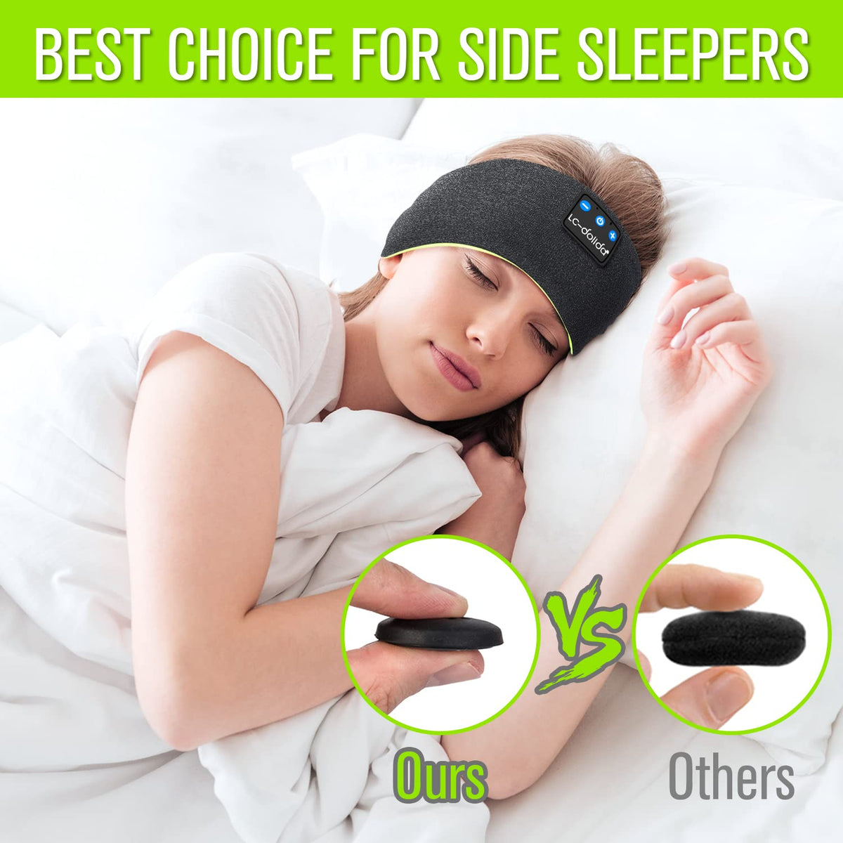 LC-dolida sleep headband with ultra-thin speakers delivering crisp sound.