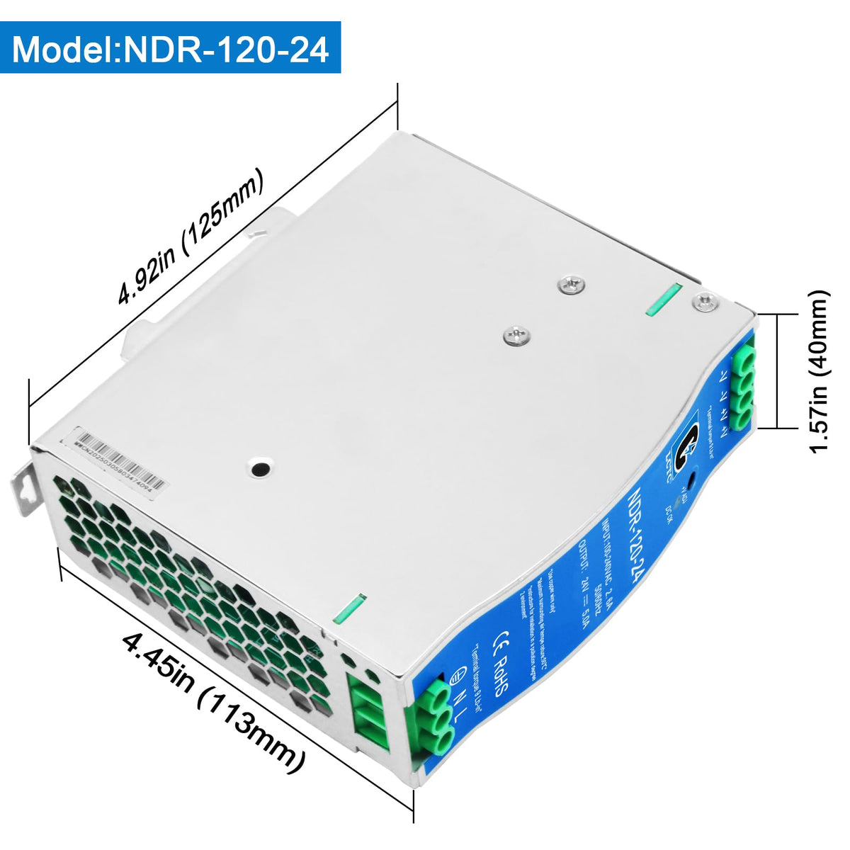 LCLCTC power supply snapped on DIN rail inside control cabinet, space-saving benefit visible