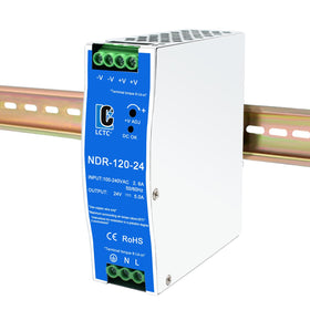 LCLCTC NDR120-24 front panel showing compact housing and LED indicator for quick status check