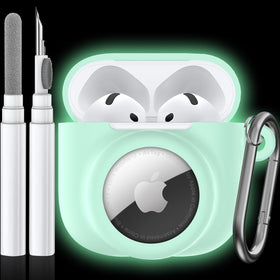 LDSXAY glow green case for AirPods 4 and AirTag with easy charging access