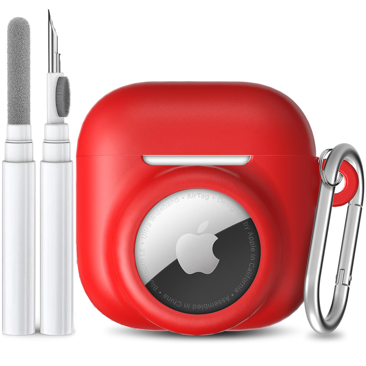LDSXAY AirPods 4 and AirTag red case front view with 360° protection