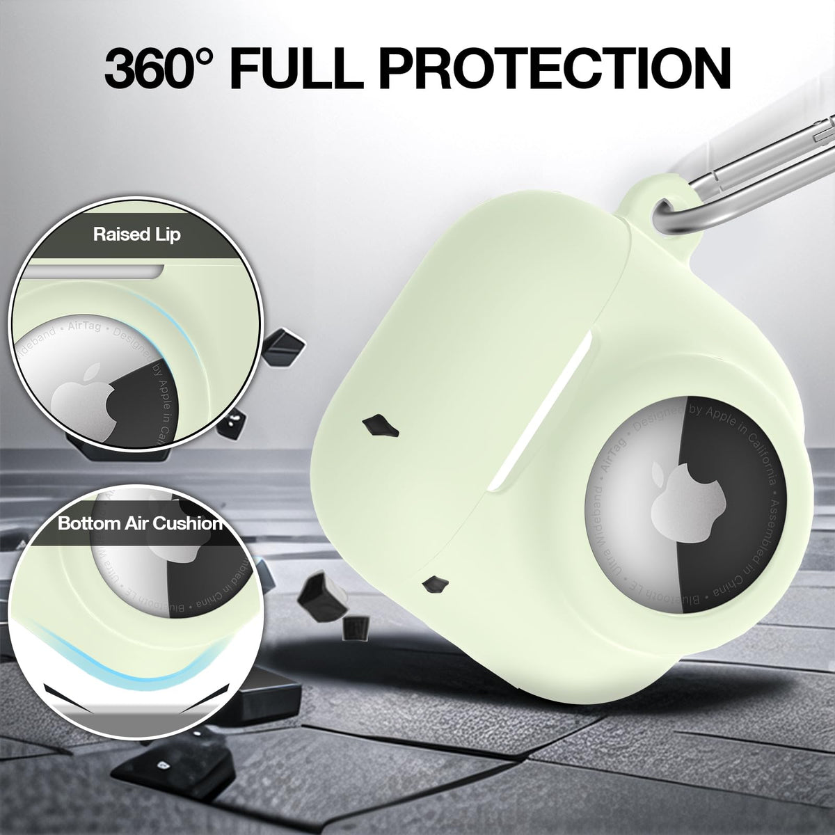 LDSXAY AirTag slot embedded in glow green AirPods case for tracking