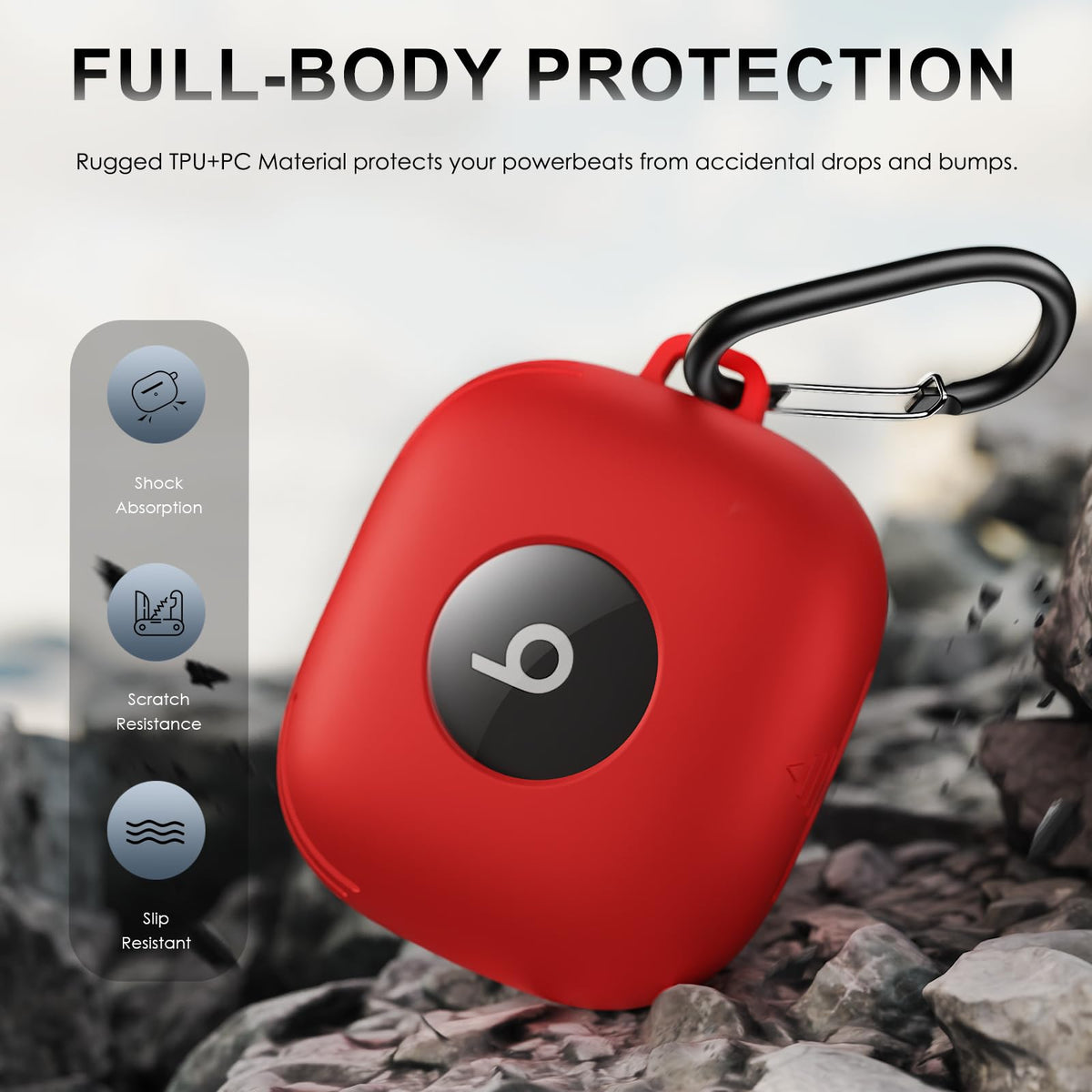 LDSXAY Powerbeats Pro 2 case with carabiner for easy clipping.