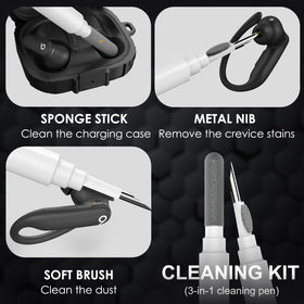All items included: case, carabiner, and cleaning kit in box
