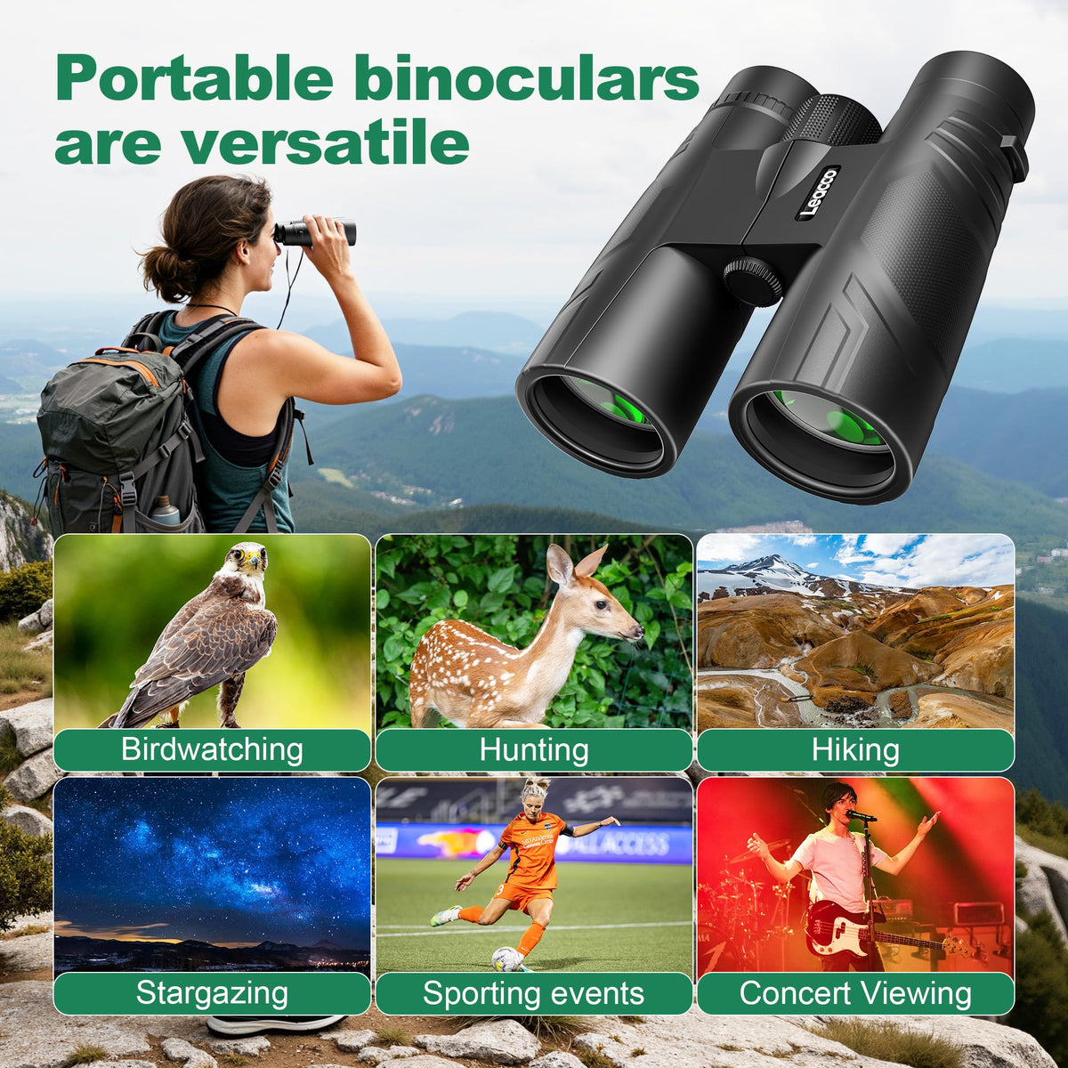 Leacco binoculars waterproof body designed for sea and outdoor use