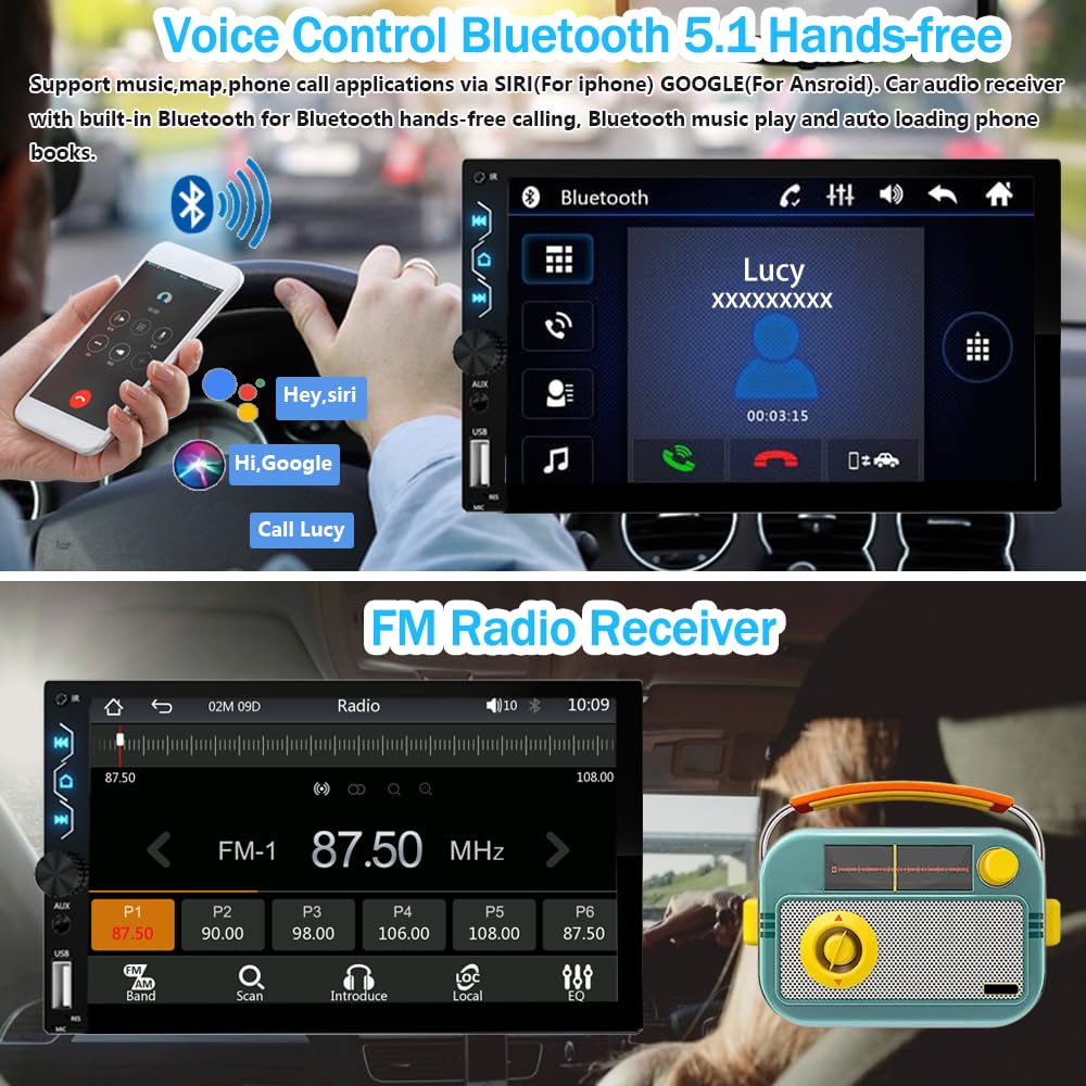 Leadfan 7-inch double din radio with Android Auto for safer navigation.