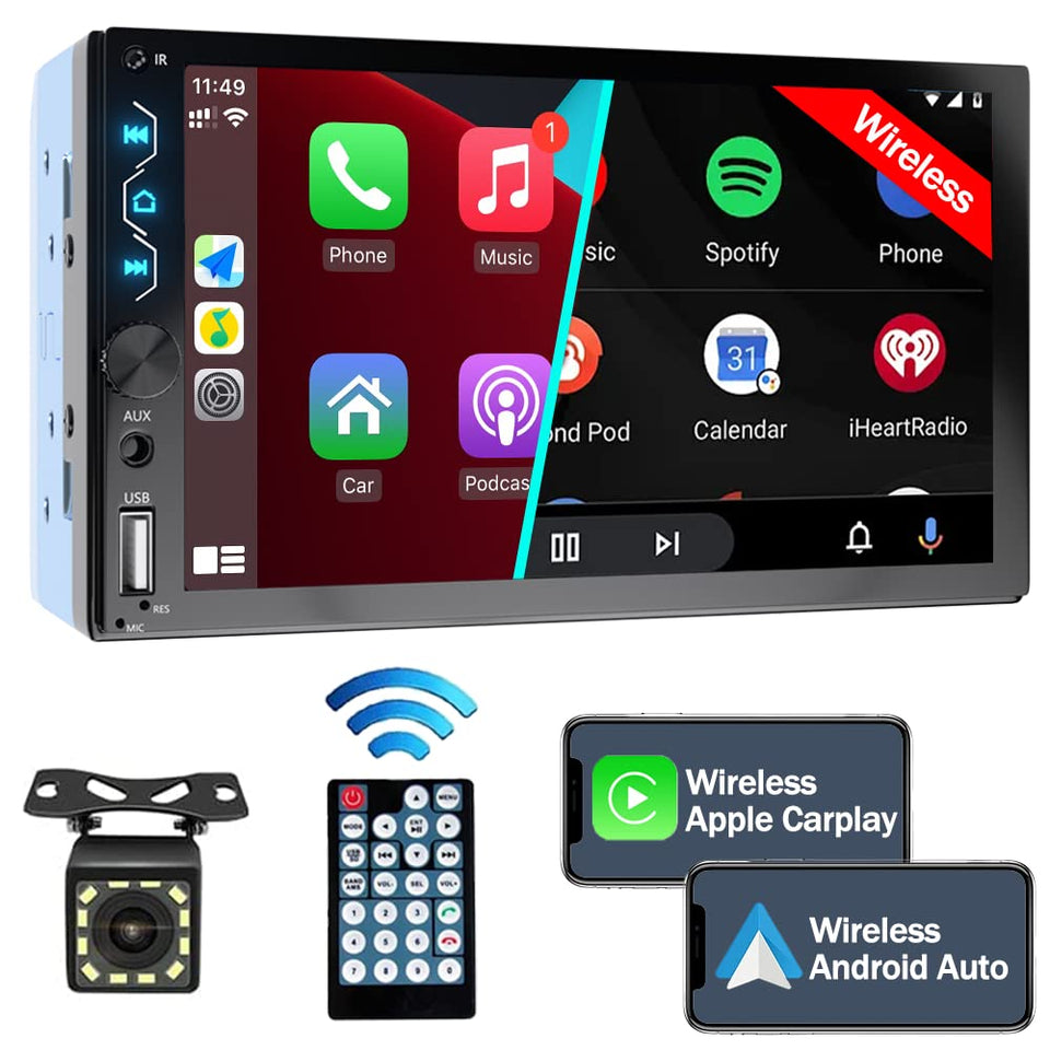 Leadfan 7-inch double din radio with wireless CarPlay for hands-free driving.