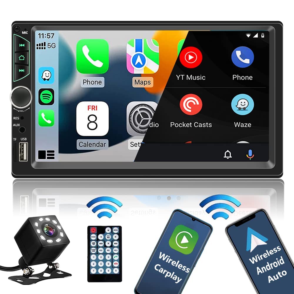 Leadfan double din stereo with wireless CarPlay for hands-free control and navigation
