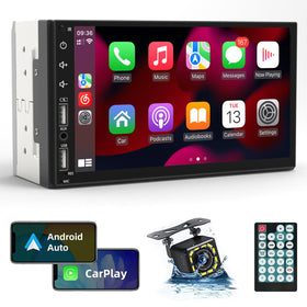 Leadfan front panel display showing home screen and CarPlay benefit