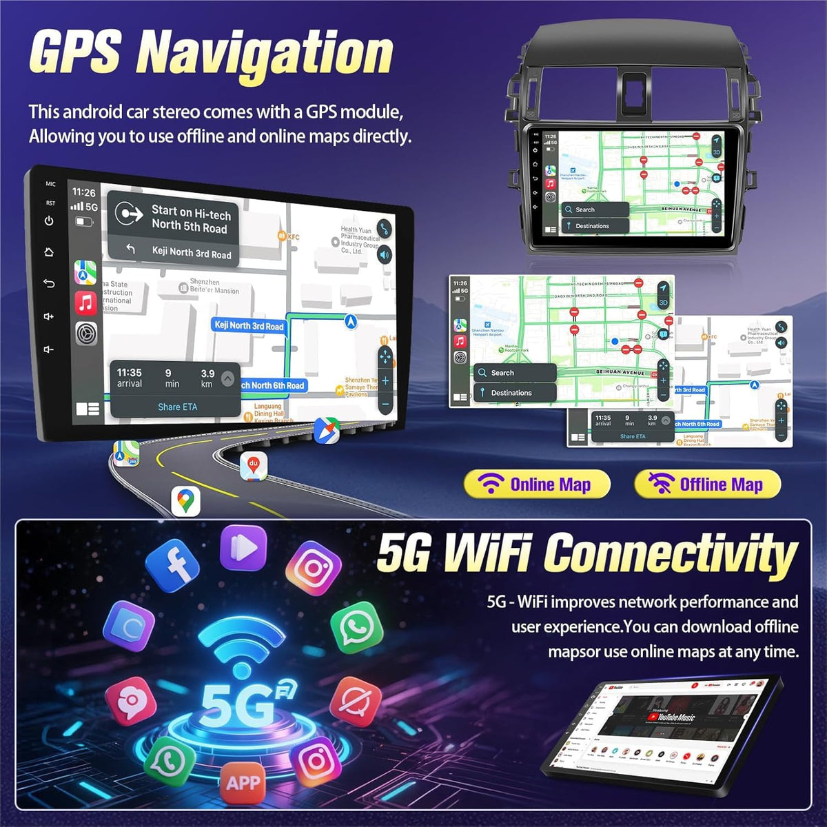 Leadfan GPS navigation with offline maps and online updates for real-time routing