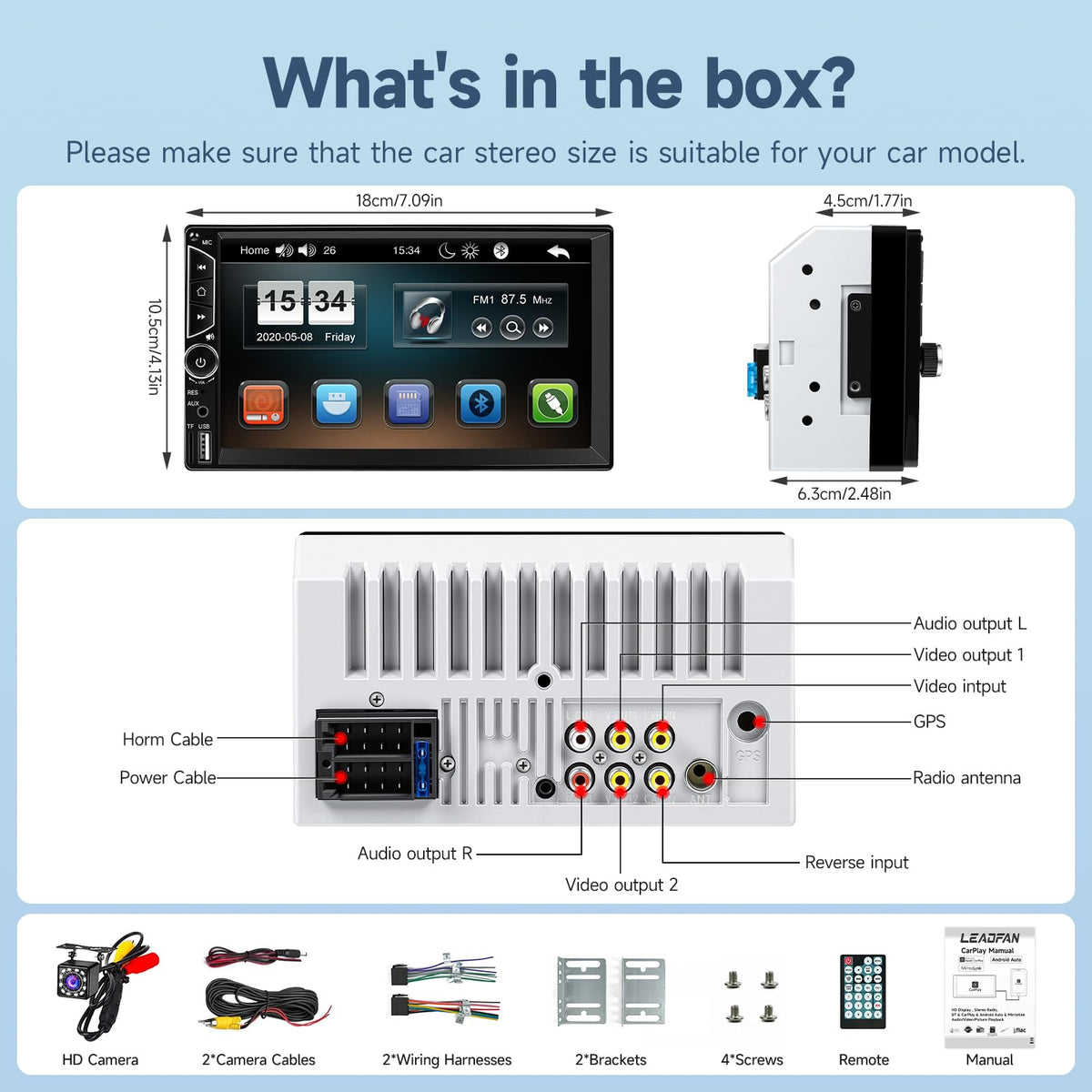Leadfan unit beside ruler showing exact double-din size, assures fit