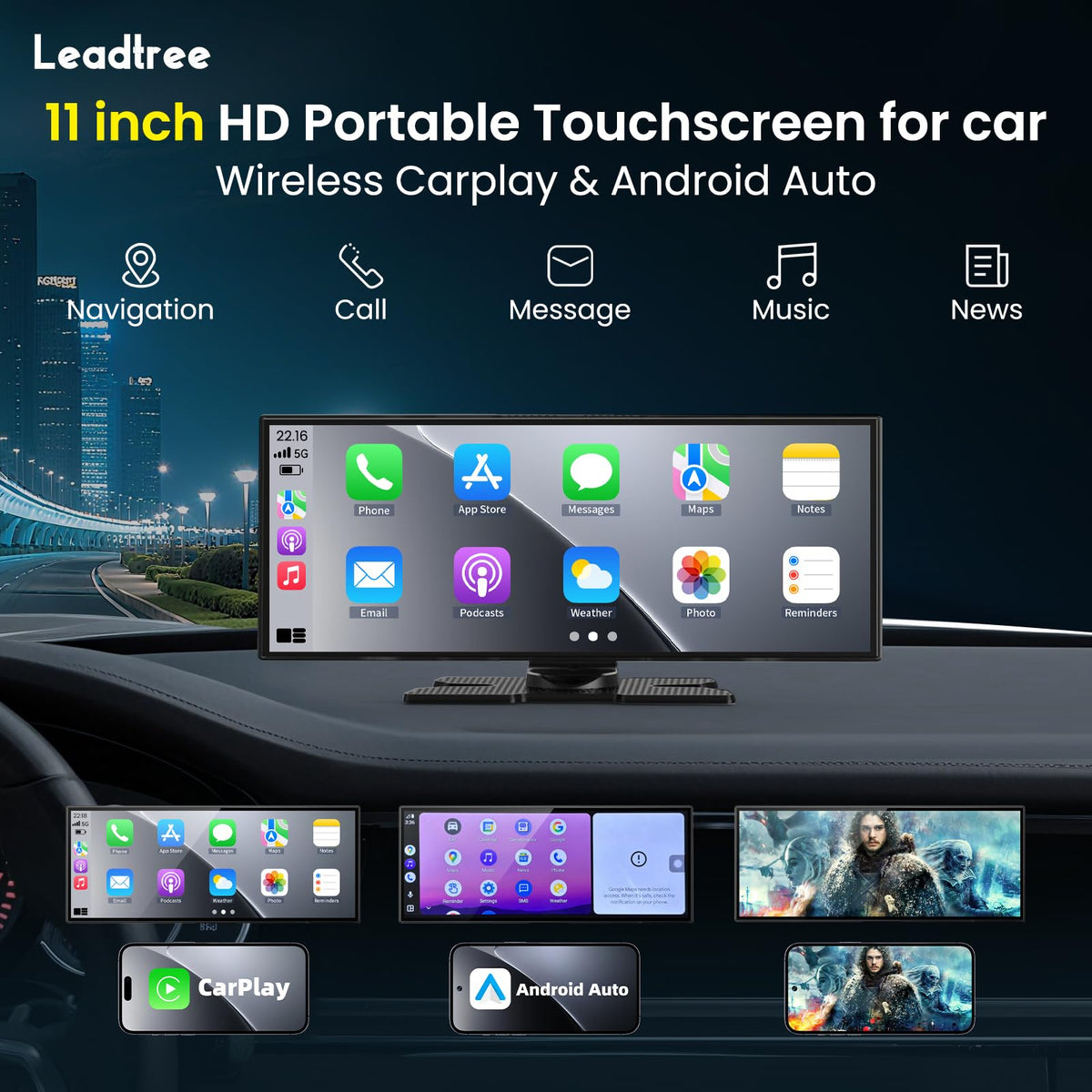 Leadtree CarPlay screen on dash with ample viewing area