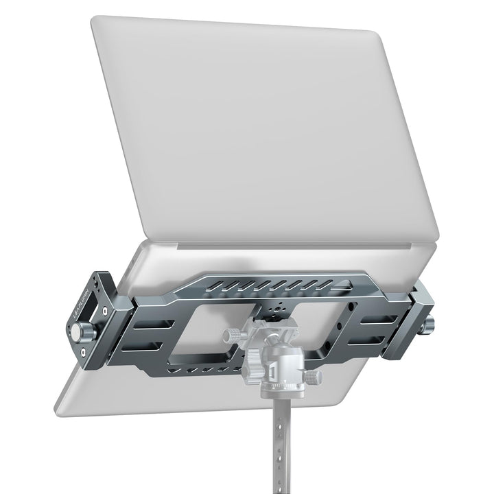 Leaplumin front view of mount showing secure laptop hold and stable setup