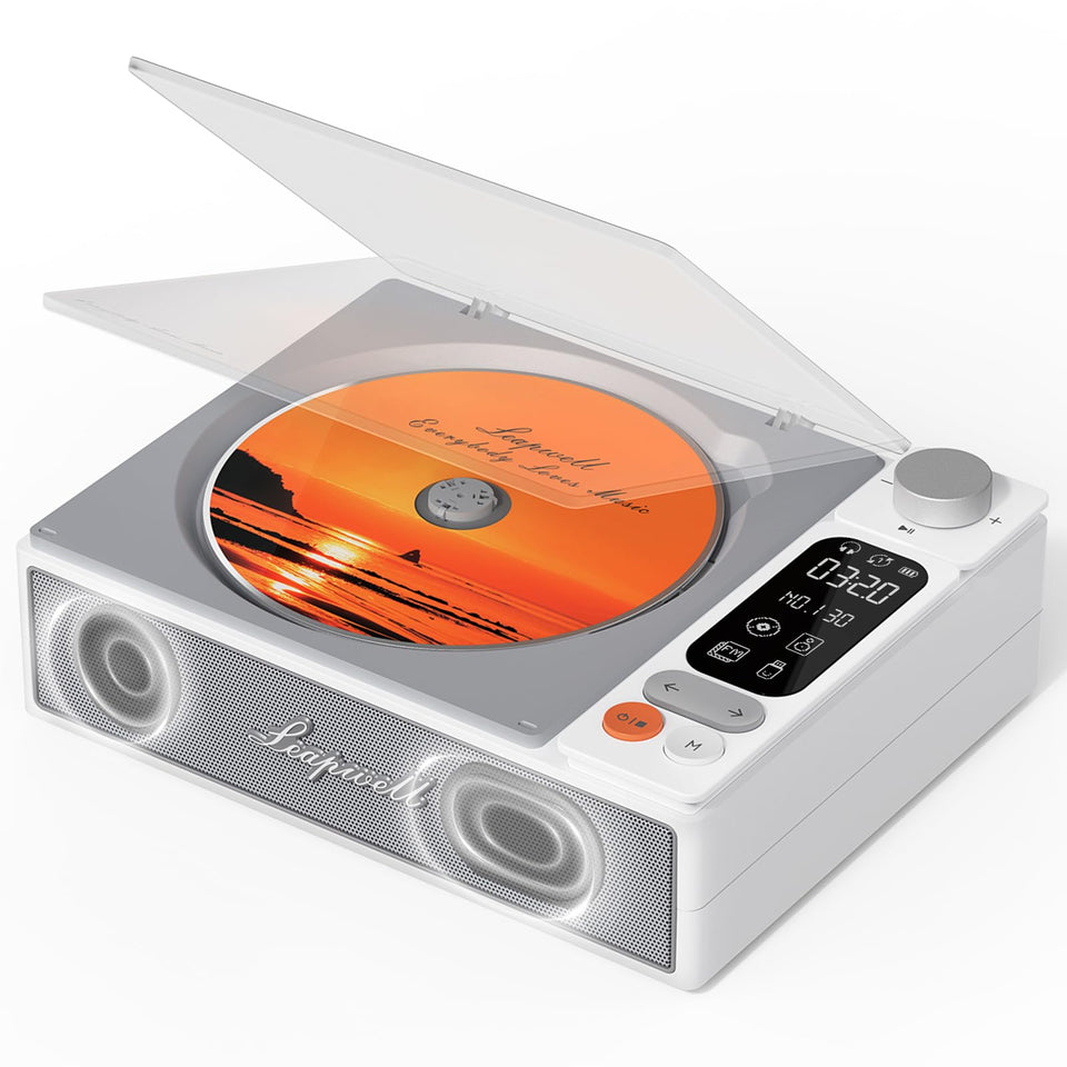 Leapwell CD Player front view showing retro design and control knob.