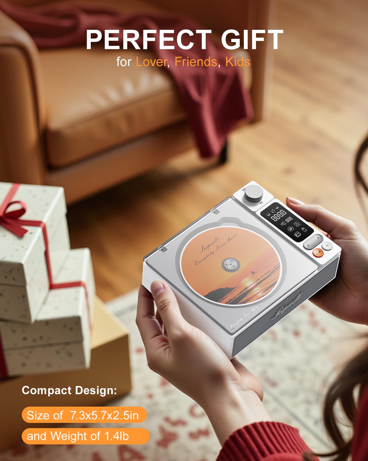 Leapwell CD Player retro design with translucent dust cover and knob control.