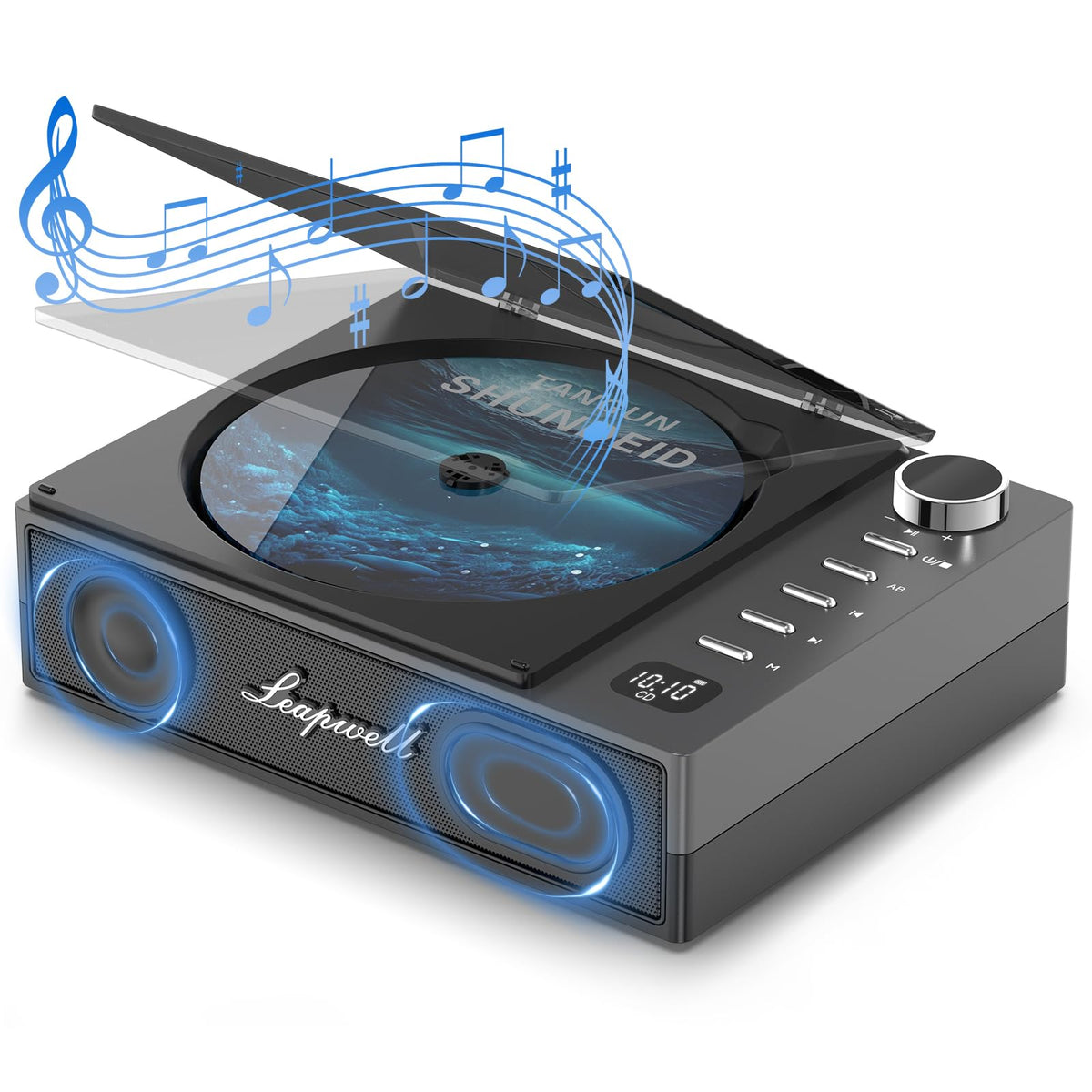 Leapwell portable CD player shown in a cozy home setting for easy listening.