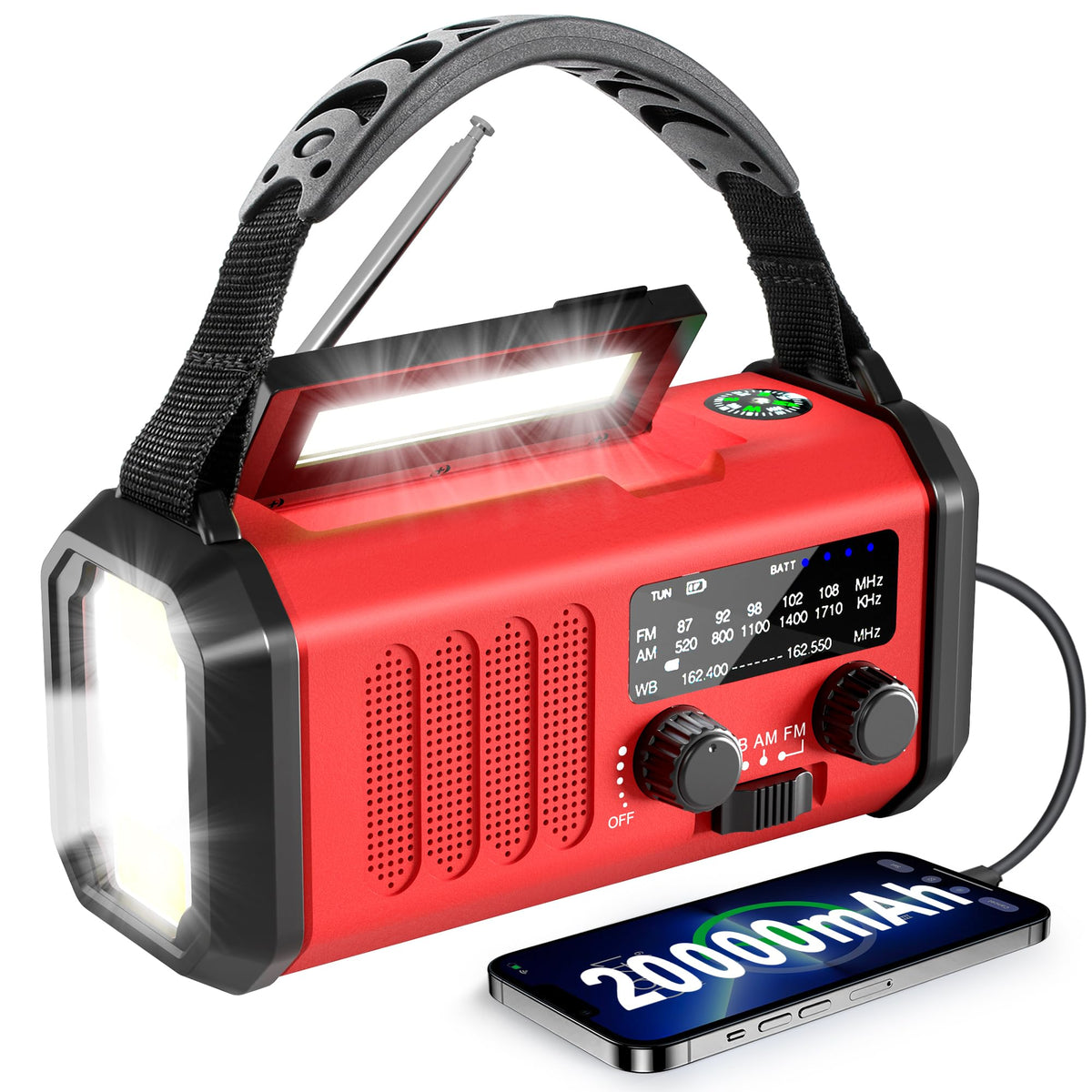 Leaton front panel showing radio display and speaker, clear alerts benefit