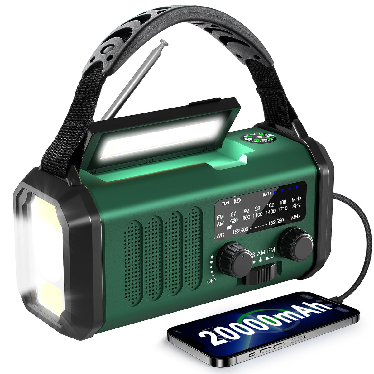 Leaton front panel showing radio tuner and speaker for clear weather alerts