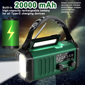 Leaton on a campsite table with tent and phone charging for outdoor safety