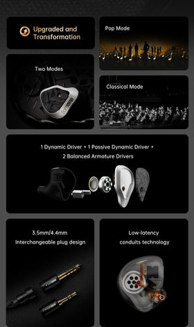 Interchangeable 3.5mm and 4.4mm plugs for versatile connectivity with devices.