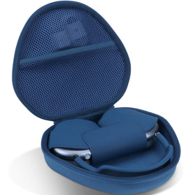 Lebakort AirPods Max hard case exterior in blue protects against bumps during travel.