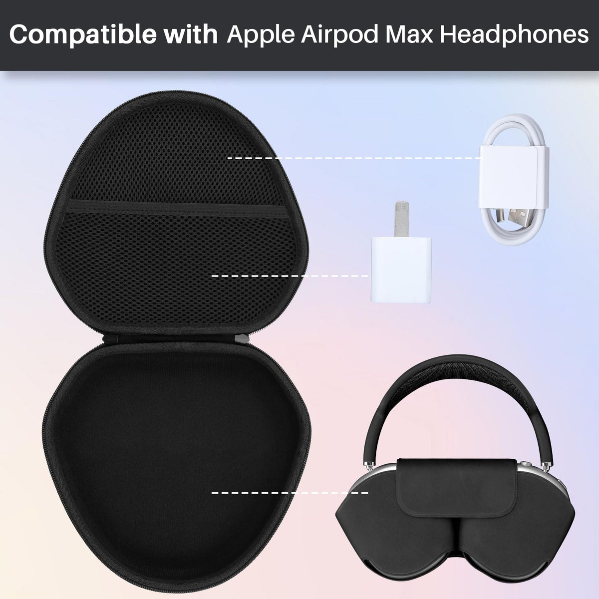 Lebakort AirPods Max hard case lower compartment keeps headphones securely stored during travel