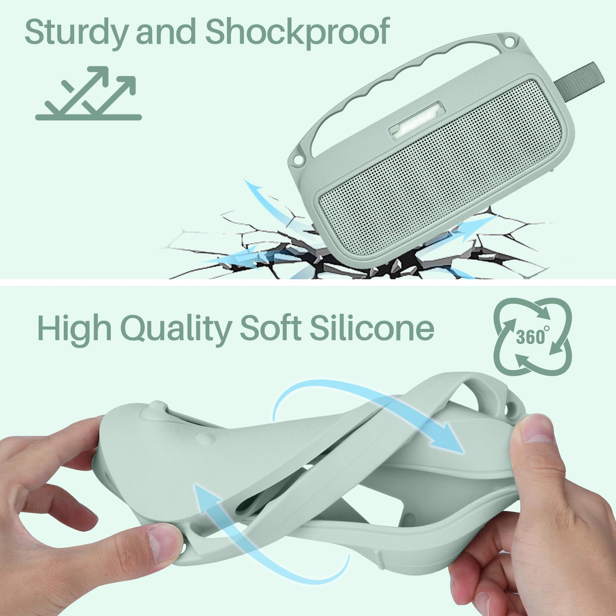 Compact-fit Lebakort Alpine Sage silicone cover hugs the speaker