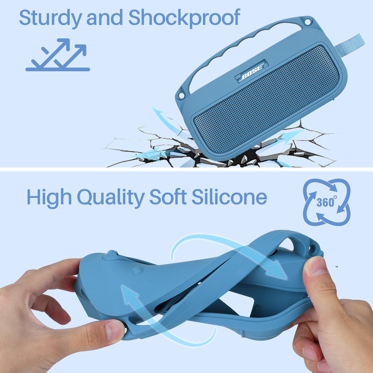 Lebakort blue-dusk cover color-matched for a cohesive look with the speaker.