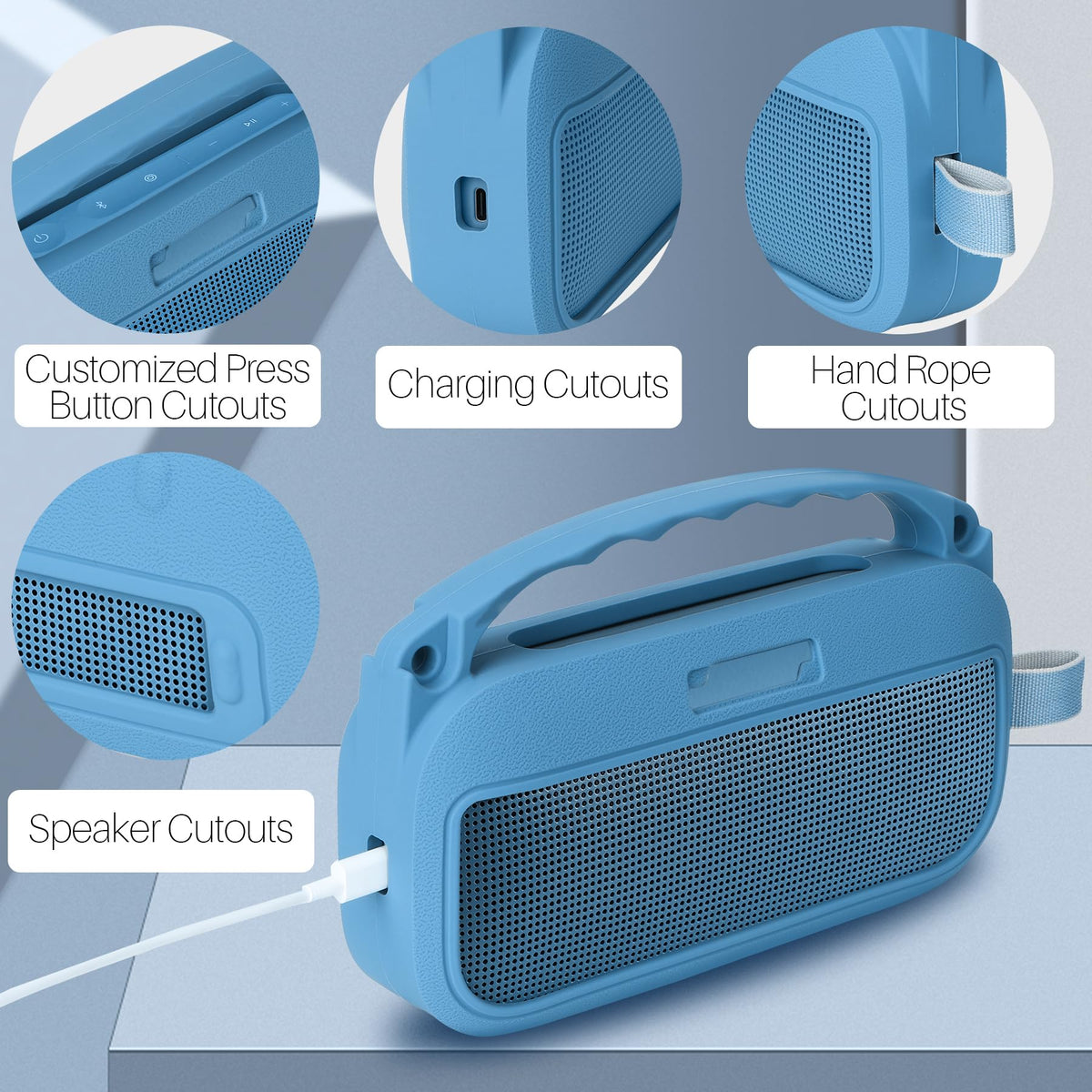 Lebakort blue-dusk cover includes shoulder strap for hands-free transport.