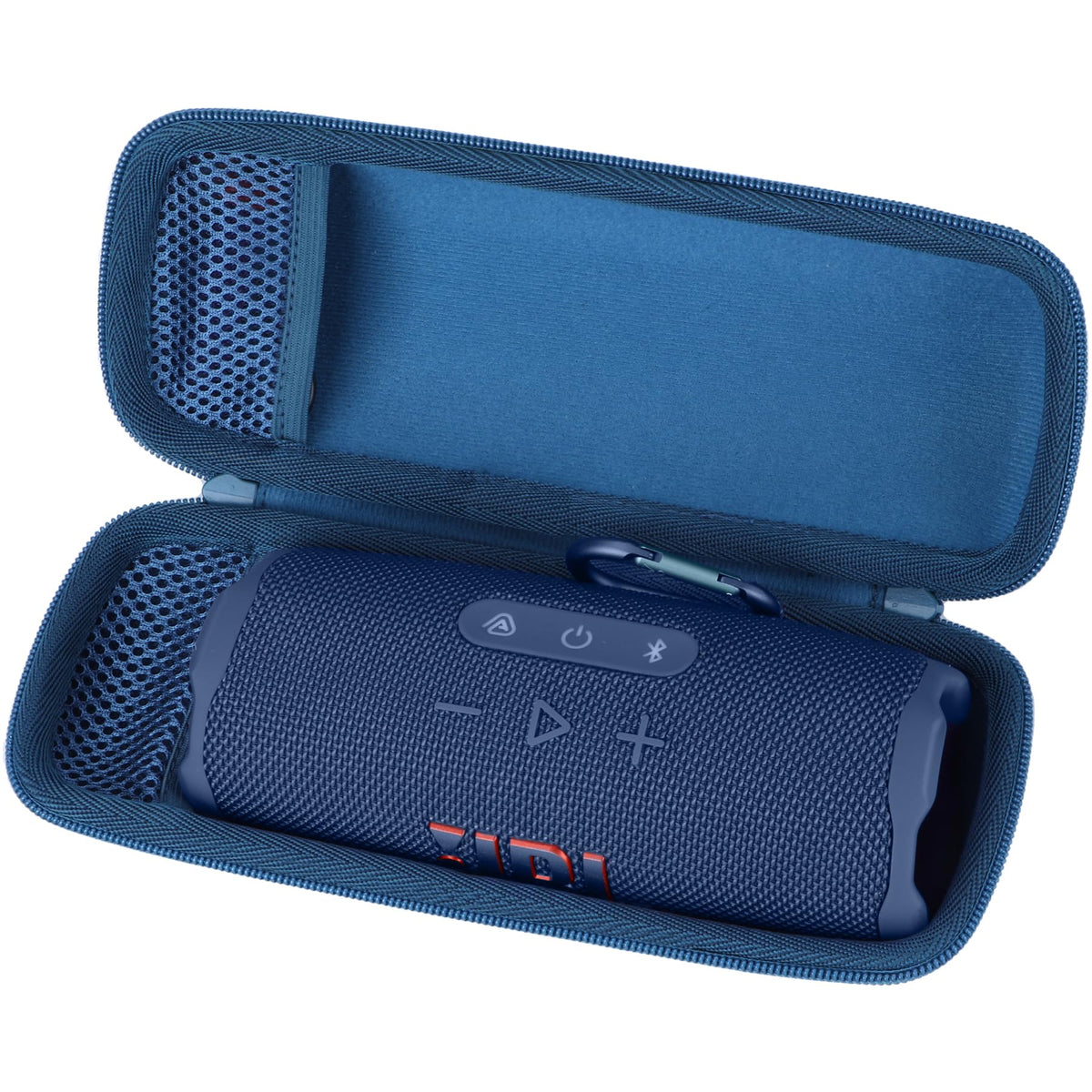 Lebakort blue case interior with velvet lining cushioning the speaker