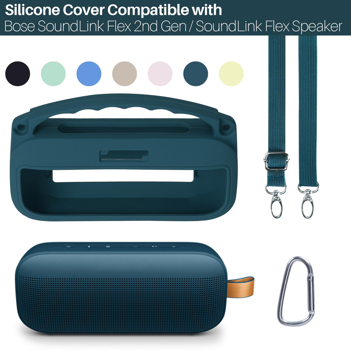 Lebakort silicone texture detail for Bose SoundLink Flex 2nd Gen enhances grip and drop protection.