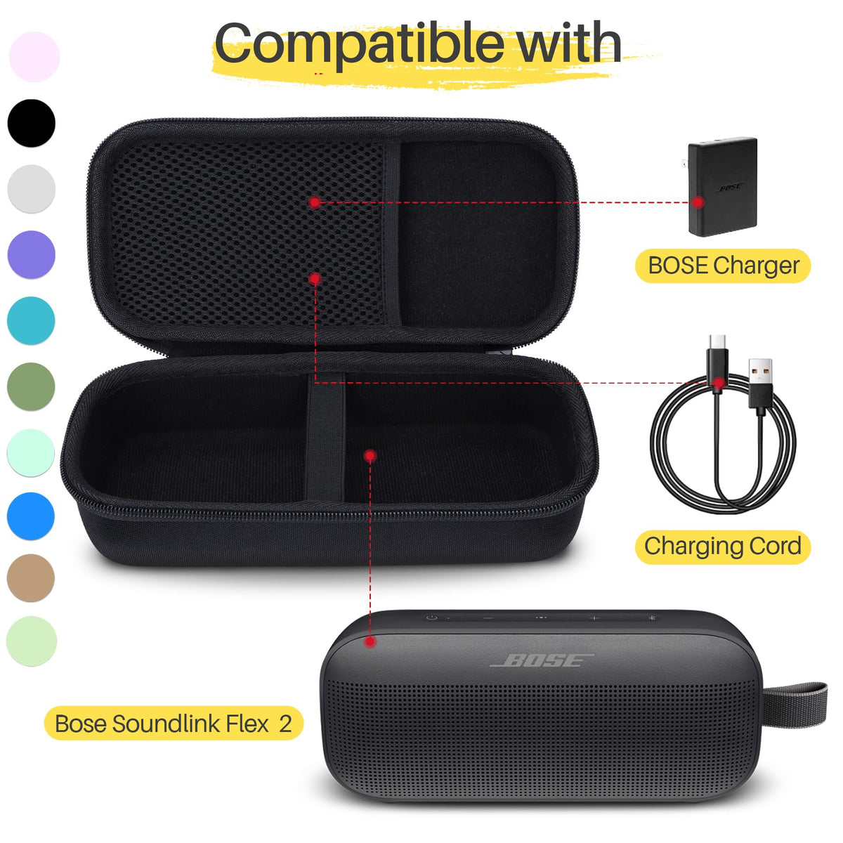 Lebakort Bose SoundLink Flex case velvet interior cushions the speaker against scratches.