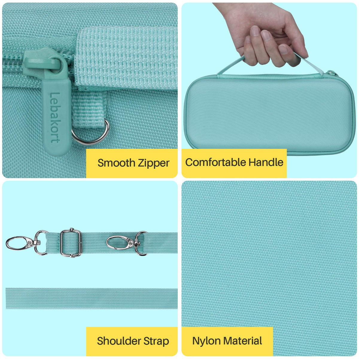 Lebakort mint green exterior protects against bumps and moisture.