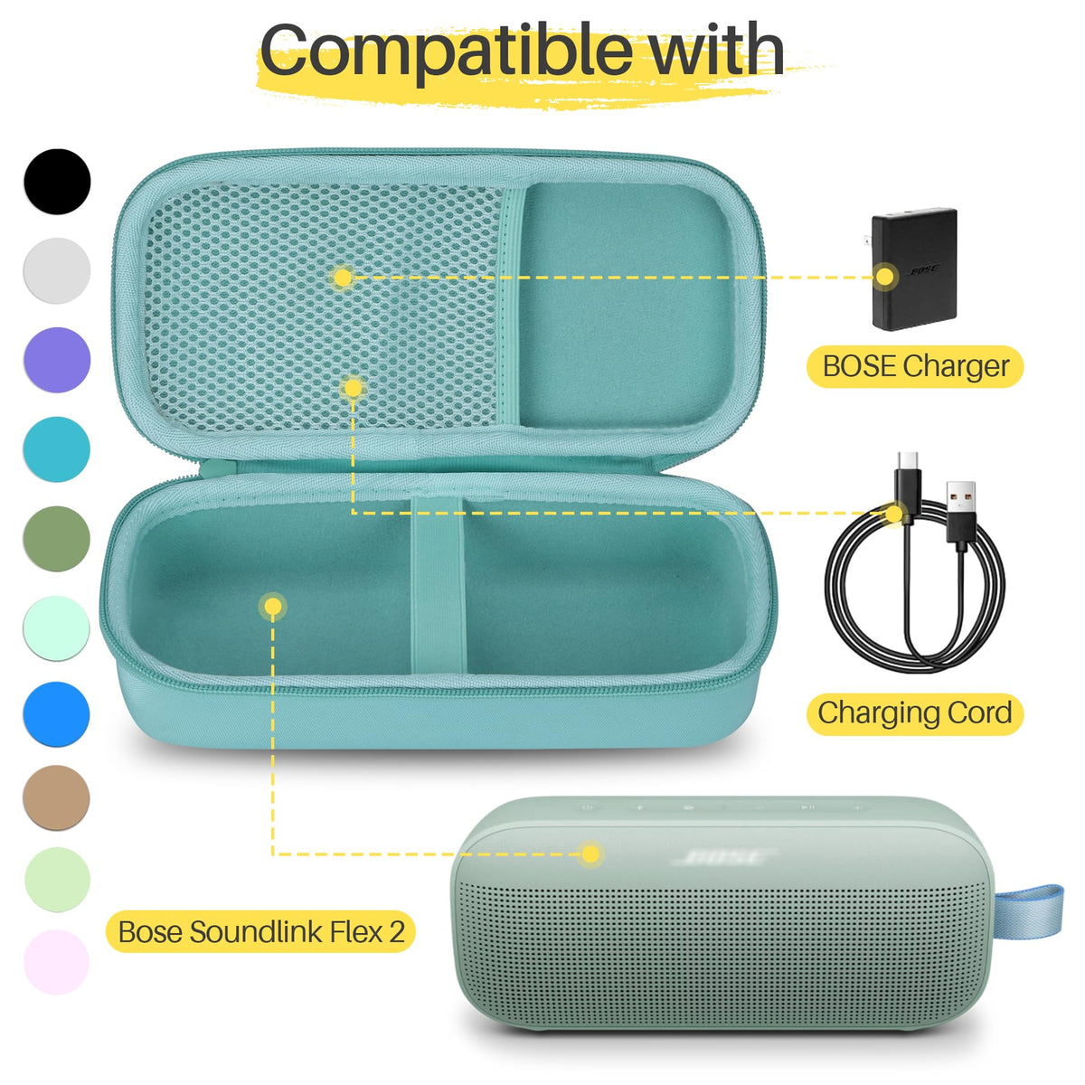 Lebakort mint green interior velvet lining cushions Bose SoundLink Flex.
