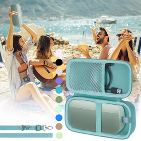 Lebakort mint green case with Bose SoundLink Flex inside ready to go.