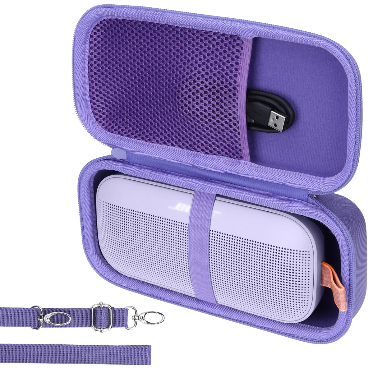 Upper mesh pocket keeps cables and chargers neatly organized.